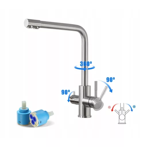 3 utas csaptelep, konyhai víztisztítóhoz Inox