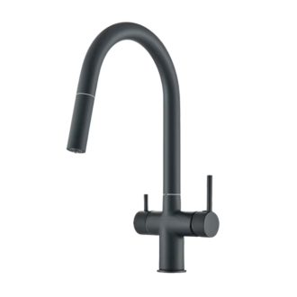   3 utas csaptelep, kihúzható zuhanyfejjel víztisztítóhoz matt fekete