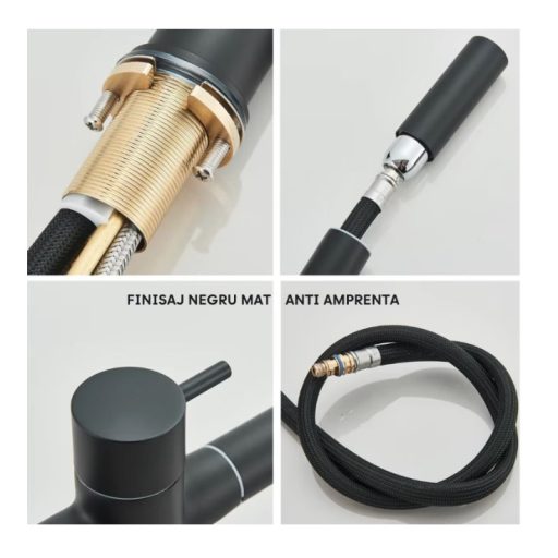 3 utas csaptelep, kihúzható zuhanyfejjel víztisztítóhoz matt fekete