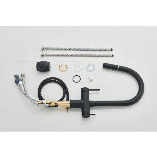 3 utas csaptelep, kihúzható zuhanyfejjel víztisztítóhoz matt fekete