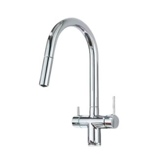   3 utas csaptelep, kihúzható zuhanyfejjel víztisztítóhoz króm