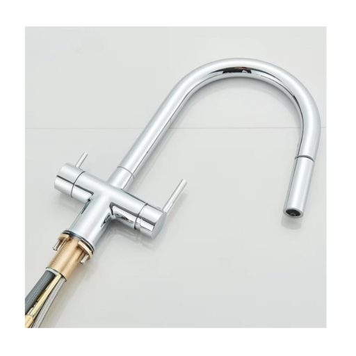 3 utas csaptelep, kihúzható zuhanyfejjel víztisztítóhoz króm