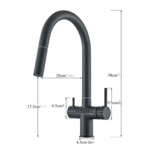 3 utas csaptelep, kihúzható zuhanyfejjel víztisztítóhoz króm