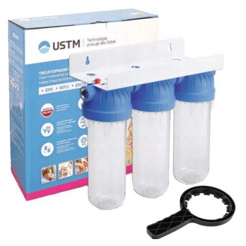 Háromlépcsős szűrőház 10" hidegvízre 1/2" csatlakozás USTM FS3WFW12