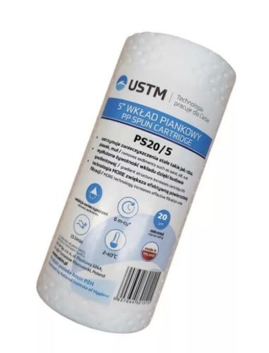 Üledék-szűrőbetét PP 5" 20mikron USTM PS20/5