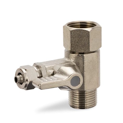 Bekötő-elosztó csatlakozó T-idom 1/2" x 1/2" x 1/4" fém, csappal