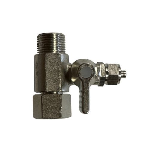 Bekötő-elosztó csatlakozó T-idom 3/8" x 3/8" x 1/4" fém, csappal