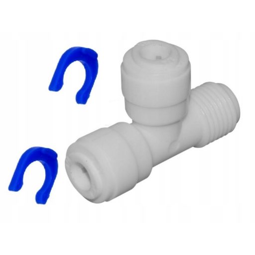 "T" elosztó-idom asszimetrikus, fordított ozmózishoz 1/4" cső x 1/4" külső menet x 1/4" cső  Q-MRT0404