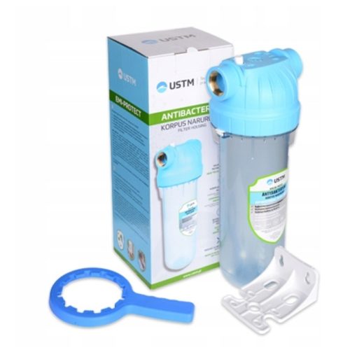 Antibakteriális szűrőház 10" hidegvízre 1/2" csatlakozás komplett USTM WFW12EMIPROTECT