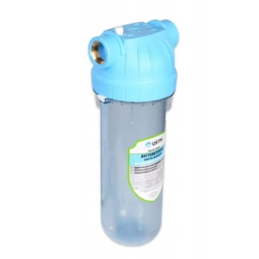 Antibakteriális szűrőház 10" hidegvízre 1/2" csatlakozás komplett USTM WFW12EMIPROTECT